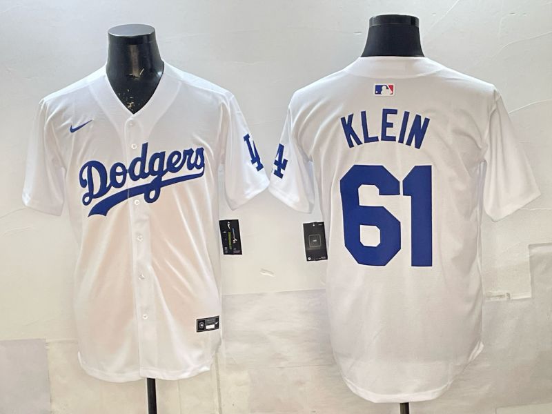 Men 2025 Nike Los Angeles Dodgers #61 Klein White Game MLB Jersey 01